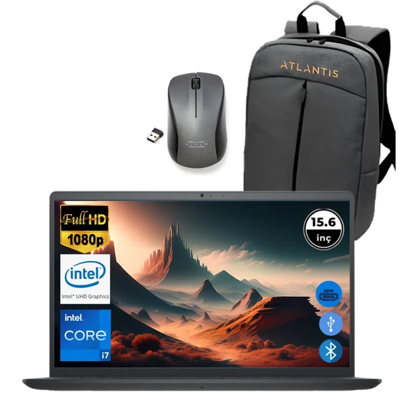 Dell Inspiron 3520 i7 1255U 8GB 256 GB M.2 SSD I35201013U ATL91 O/B 15.6" Fdos Taşınabilir Bilgisayar+Çanta&Mouse