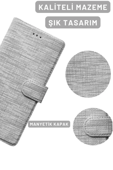 Samsung Galaxy A01 SM-A015F Uyumlu Kart ve Para Bölmeli Standlı Cüzdanlı Kılıf - Gri - 5