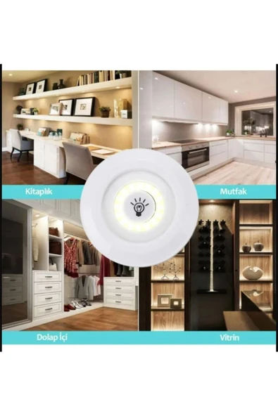 Led Işık Kablosuz Uzaktan Kumandalı Dolap İçi LED Ampul Seti 3'lü, Spot Lamba, Gece Lambası - 3