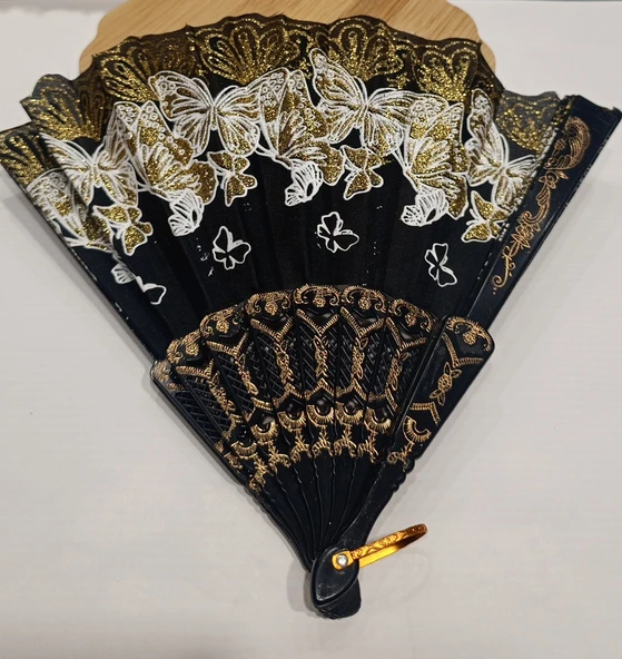 Monalisa Home Otantik Lüks Figürlü  Siyah Yelpaze