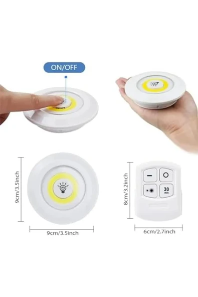 Led Işık Kablosuz Uzaktan Kumandalı Dolap Içi Led Ampul Seti 3lü Set Gece Lambası Spot Lambası