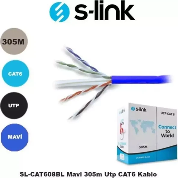 S-link SL-CAT608BL UTP 305 m Mavi CAT6 Network Kablosu