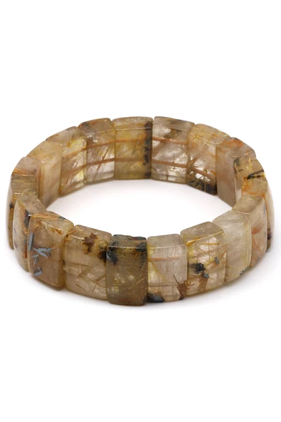 Golden Rutil Kuvars Doğal Taş Bileklik 11 x 17 mm Özel Kesim - Resim 2
