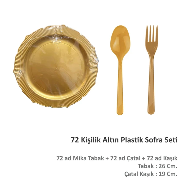 Omeyva 26 Cm. Altın Sorfa Sunum Seti - Sert Mika Plastik - 72 Kişilik Tabak Çatal Kaşık Takımı - 2