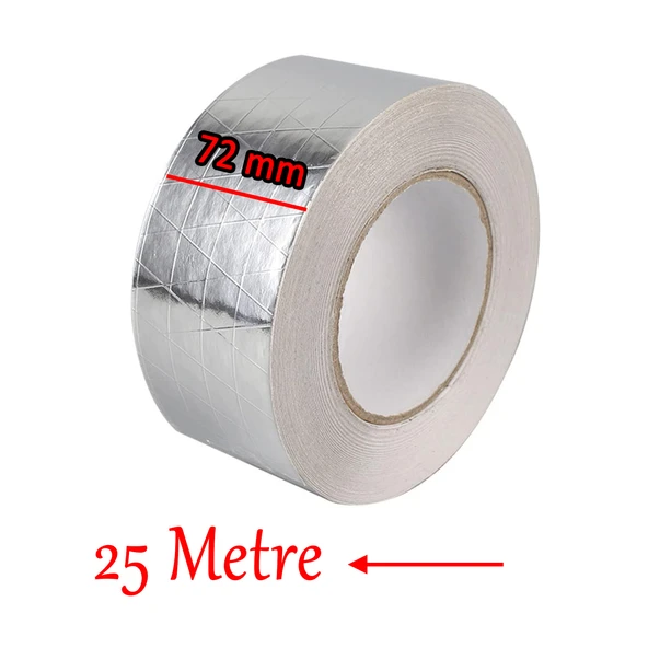 Fiberglas Lif Takviyeli Yapışkanlı Alüminyum Folyo Bant 72 mm x 25 Metre Yanmaz Soba Borusu Bandı - 4