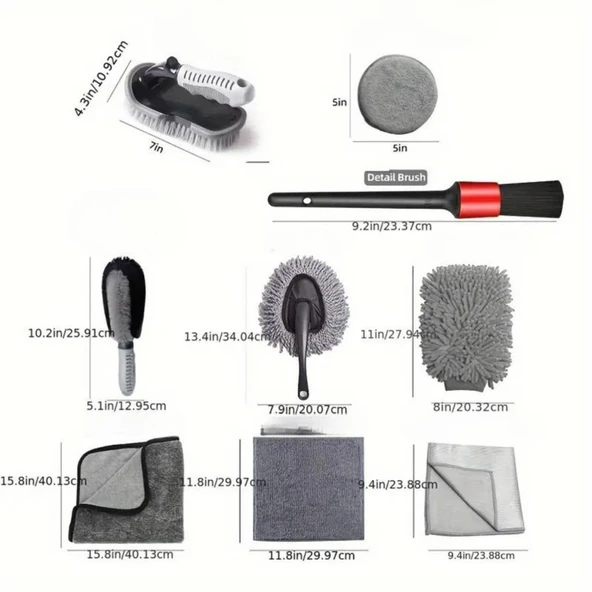 Coofbe Profesyonel 9 Parça Çizmez Mikrofiber Oto Yıkama Seti Jant Temizleme Fırçası Mikrofiber Bez Yıkama Eldiveni Set - 5