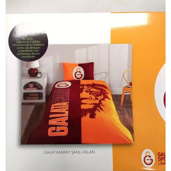 Taç Taraftar Lisanslı Ranforce (Gece Işıldayan) Çarşafı Lastikli Tek Kişilik Nevresim Takımı-Galatasaray Şanlı Aslan - 3