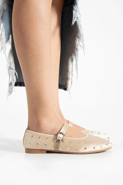 Günlük Kadın Babet Gümüş Taşlı Bantlı Tokalı Alçak Topuklu Yumuşak Rahat Ayakkabı K-128 - 2