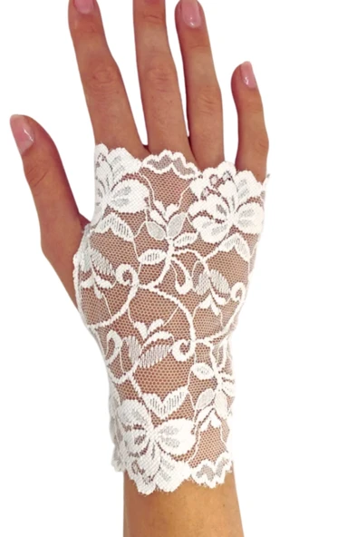Beyaz - Dantel Eldiven, Fantazi, Düğün, Özel Gün, Fantezi, Beyaz Eldiven, Beyaz Dantel Eldiven