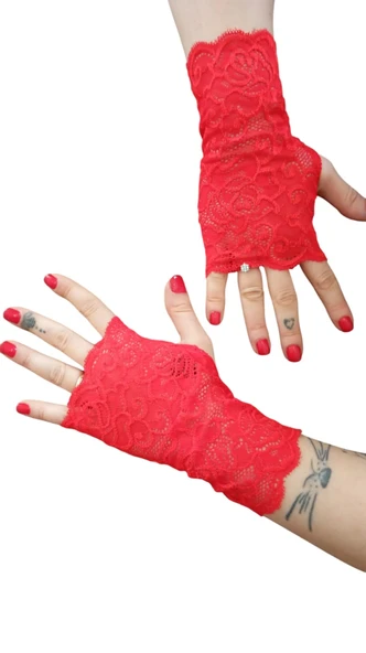 Kırmızı Dantel Eldiven,kostüm, Dans Eldiveni,düğün,fantezi Eldiven,kına Eldiveni,mezuniyet Eldiveni