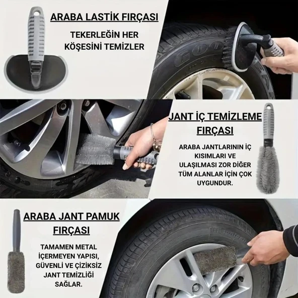 Coofbe 6 Parça Profesyonel Mikrofiber Araç Oto Yıkama Seti Yıkama Eldiveni Jant Lastik Fırçası Toz Fırçası - 2