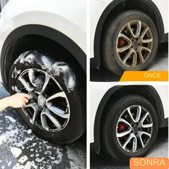 Coofbe 6 Parça Profesyonel Mikrofiber Araç Oto Yıkama Seti Yıkama Eldiveni Jant Lastik Fırçası Toz Fırçası - 11