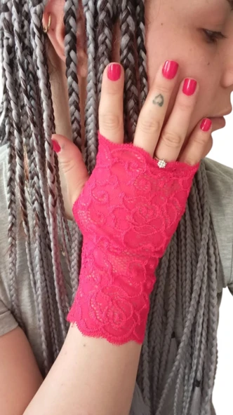 Kırmızı Dantel Eldiven,kostüm, Dans Eldiveni,düğün,fantezi Eldiven,kına Eldiveni,mezuniyet Eldiveni - 3