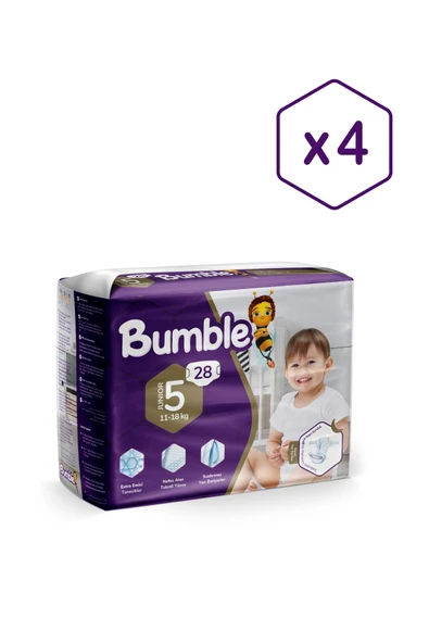 Bumble 5 Numara Junıor Bebek Bezi Eko 4'lü Paket 112 Adet | 11-18 Kg