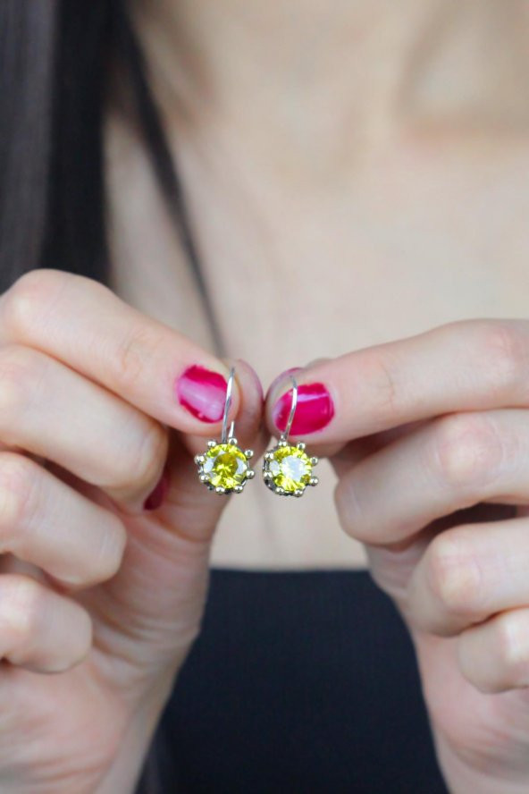 Söğütlü Serisi Sarı Renkli Sitrin Otantik Taşlkı Gümüş Bayan Küpe - 2