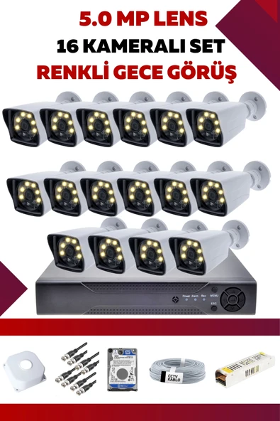 16 Kameralı Set - 5MP Sony Lensli Full Hd Renkli Gece Görüşlü Güvenlik Kamerası Sistemi - F3QFAHTRNN ürün görseli