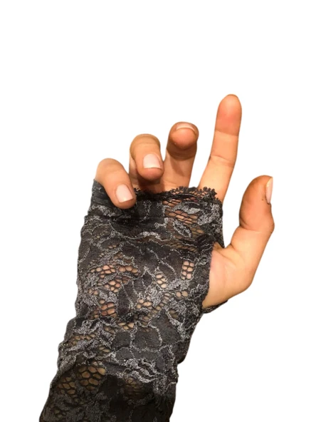 Dantel eldiven, dans eldiveni, kostüm, düğün, fantazi eldiven, gri dantel eldiven, - 2