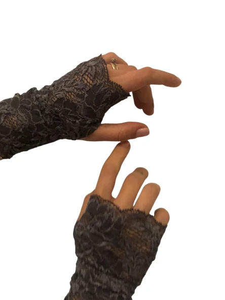 Dantel eldiven, dans eldiveni, kostüm, düğün, fantazi eldiven, gri dantel eldiven, - 3