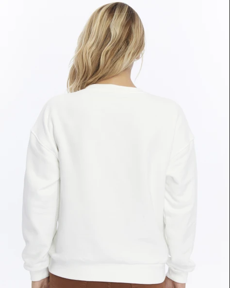 Kadife Be Yourself Desenli Ekru Yumuşak Dokulu Regular Fit Bisiklet Yaka Kadın Sweatshirt - 3