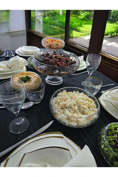 Kesme Kristal Yuvarlak Ayaklı Sunumluk Kase 24 Cm Salata Sunum Kasesi - 2