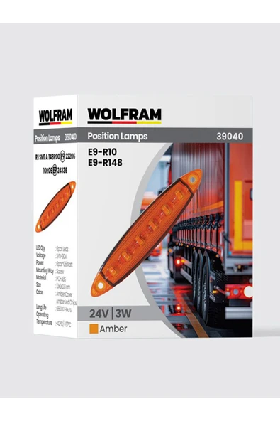 WOLFRAM 39040 24V YAN POZİSYON LAMBA 6 LED 3W AMBER E9-R10 BELGELİ - 10 Adet ürün görseli