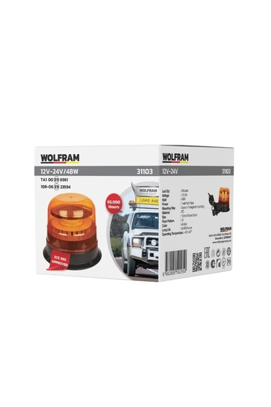 WOLFRAM LEDLİ DÖNER LAMBA MIKNATISLI ve VATUZLU 12/24Volt 48Watt