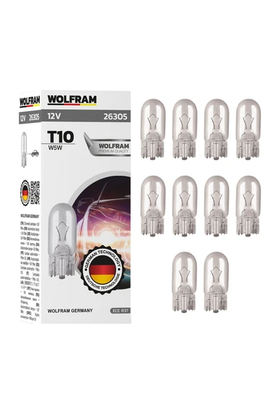 WOLFRAM Ampul 12v 5 Watt T10 Büyük Dipsiz 10 Adet