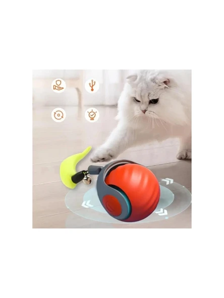 Otomatik Yuvarlanan Şarjlı Hareketli Tüylü Top Kedi Oyuncağı(Turuncu) - 2