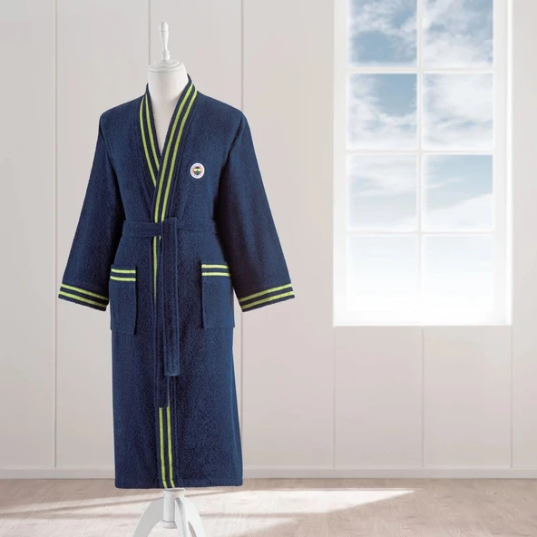 Taç Taraftar Lisanslı Tek Bornoz Şalyaka (L Beden)-Fenerbahçe Sarı Lacivert