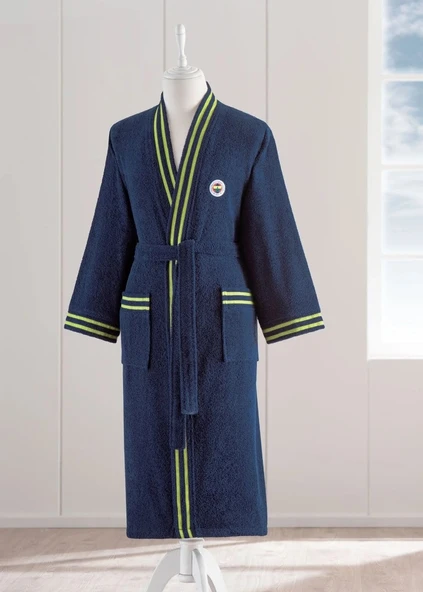 Taç Taraftar Lisanslı Tek Bornoz Şalyaka (L Beden)-Fenerbahçe Sarı Lacivert - 2