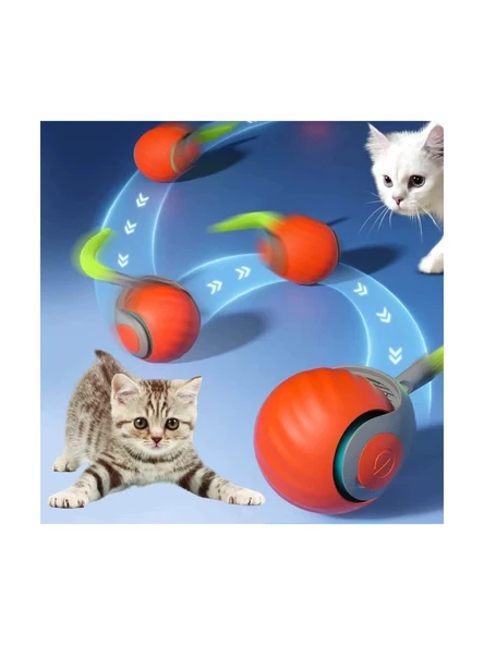 Otomatik Yuvarlanan Şarjlı Hareketli Tüylü Top Kedi Oyuncağı (Mavi) - 3
