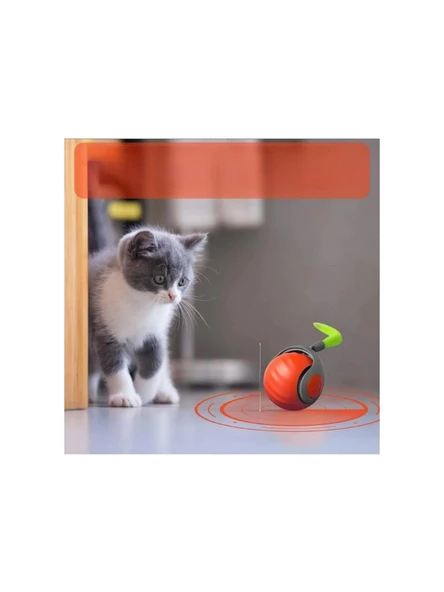 Otomatik Yuvarlanan Şarjlı Hareketli Tüylü Top Kedi Oyuncağı(Turuncu) - 3