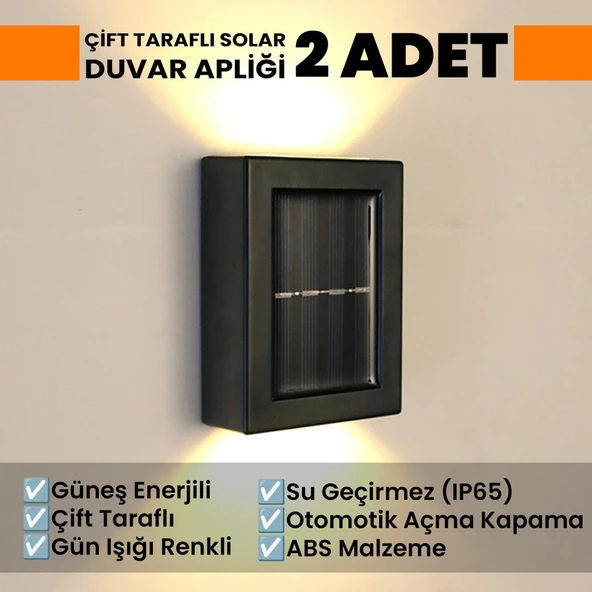 UpWay Güneş Enerjili Çift Taraflı Dekoratif Duvar Lambası Solar Aplik 2 Adet - 2