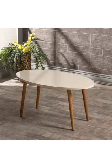 Orta Sehpa Ahşap Torna Ayak Elips Krem - 3