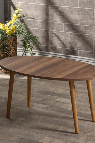 Orta Sehpa Ahşap Torna Ayak Elips Ceviz