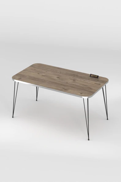 Orta Sehpa Kr Siyah Tel Ayak Gümüş Ceviz ürün görseli 1