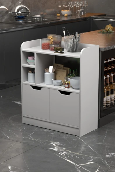 MUTFAK DOLABI ÇOK AMAÇLI FIRIN DOLABI 2 KAPAKLI RAFLI KAHVE KÖŞESİ BEYAZ - 2