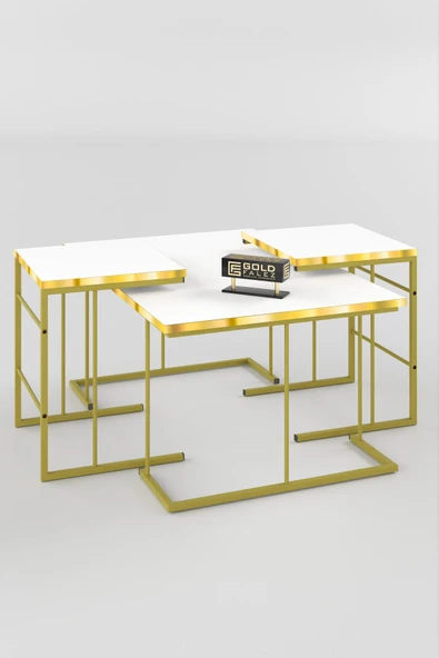 ORTA SEHPA VE ZİGON SEHPA SOLO SET GOLD BEYAZ