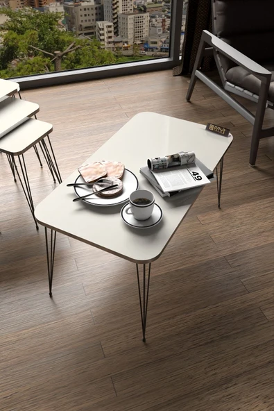 Orta Sehpa Kr Siyah Tel Ayak Gümüş Krem ürün görseli 1