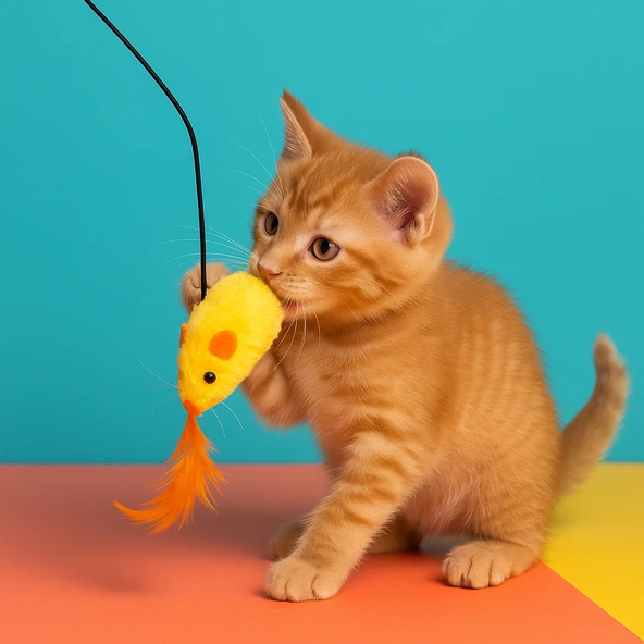 Ses Çıkaran Peluş Fareli Kedi Oltası - 3