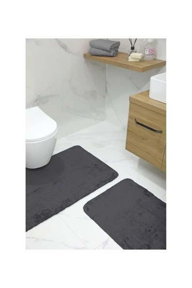 2'li Kaydırmaz Peluş Banyo Paspası Banyo Klozet Takımı Klozet Paspas Takımı - 4