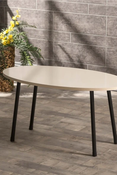 Orta Sehpa Metal Ayak Elips Krem