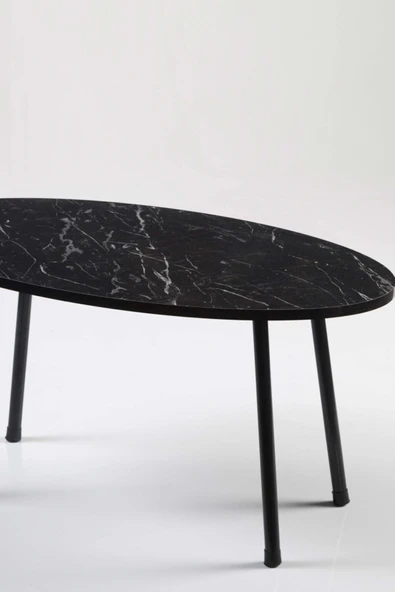 Orta Sehpa Metal Ayak Elips Siyah Mermer Desen - 2