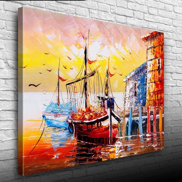 İskeledeki Balıkçı Takaları Yağlıboya Kanvas Tablo 50 x 70 - 3