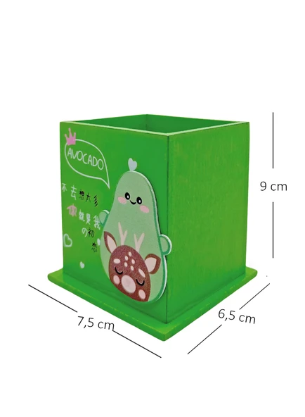 Ahşap Masaüstü Kalemlik Sevimli Avakado Geyik Desenli Yeşil - 1 Adet - Resim 3