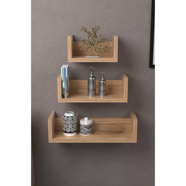 Duvar Rafı Dekoratif U Raf Ceviz - 2