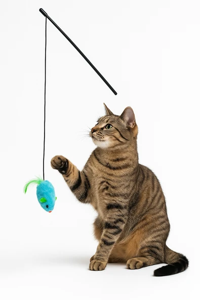 Ses Çıkaran Peluş Fareli Kedi Oltası - 2