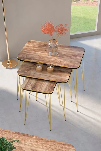 Zigon Sehpa Kare Çift Gold Ceviz Tel 1031 ürün görseli 1