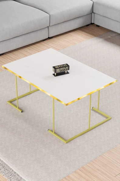 ORTA SEHPA VE ZİGON SEHPA SOLO SET GOLD BEYAZ - 2