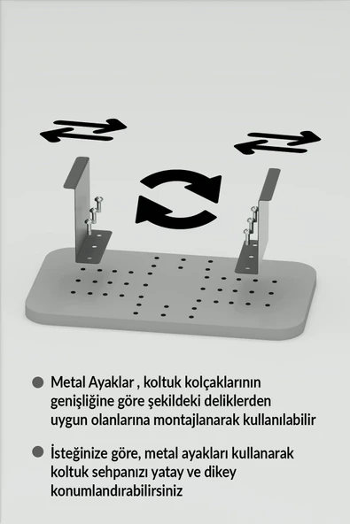 Yan Sehpa Ayarlanabilir Tepsi DİKDÖRTGEN Dekoratif Modern Yatay Dikey Koltuk Sehpası GORDİON - 3